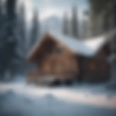 Traditional Alaskan log cabin in snow