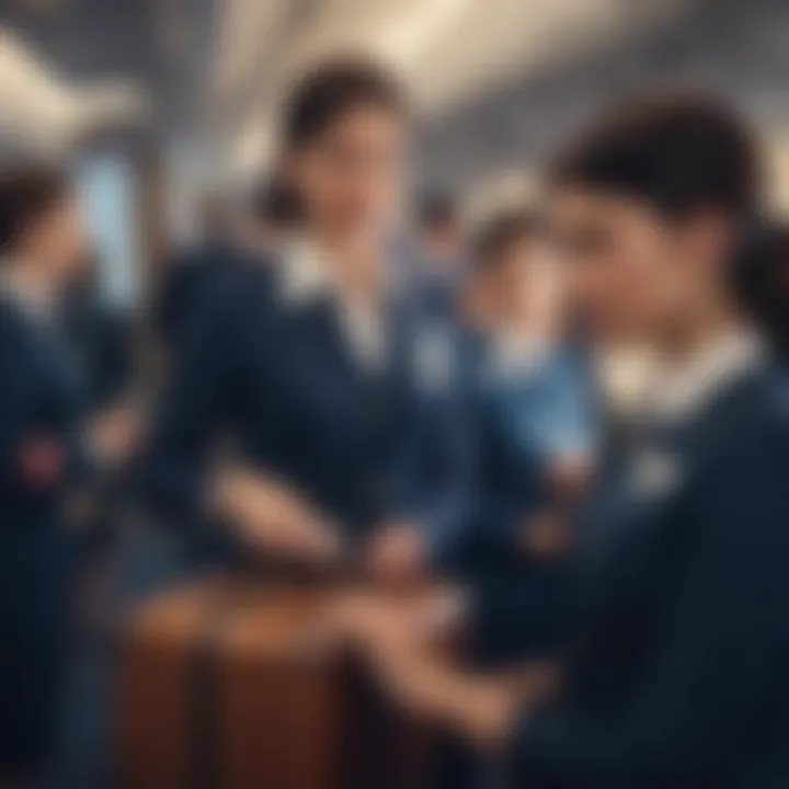 Air hostess assisting passengers with luggage in aircraft cabin