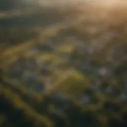 Aerial view of rural landscape with land plots