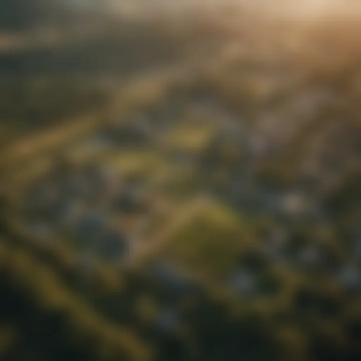 Aerial view of rural landscape with land plots