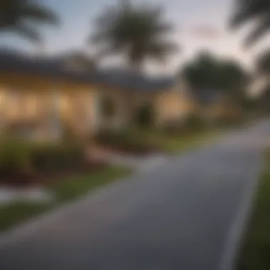 A vibrant neighborhood street in Florida showcasing various home styles and community features.