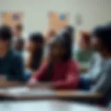 Illustration of a diverse group of students in a classroom setting, engaged in learning.