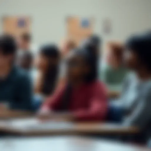 Illustration of a diverse group of students in a classroom setting, engaged in learning.