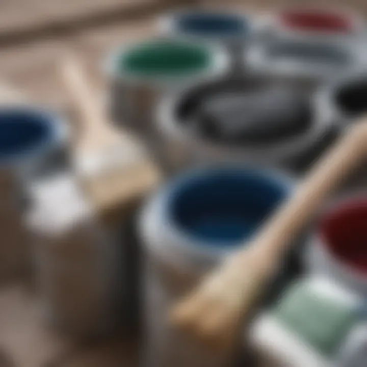 Close-up of paint cans and brushes ready for exterior work