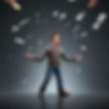 Balancing Act Illustration showcasing a person juggling various credit card balances