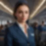 Elegant air hostess in uniform standing confidently