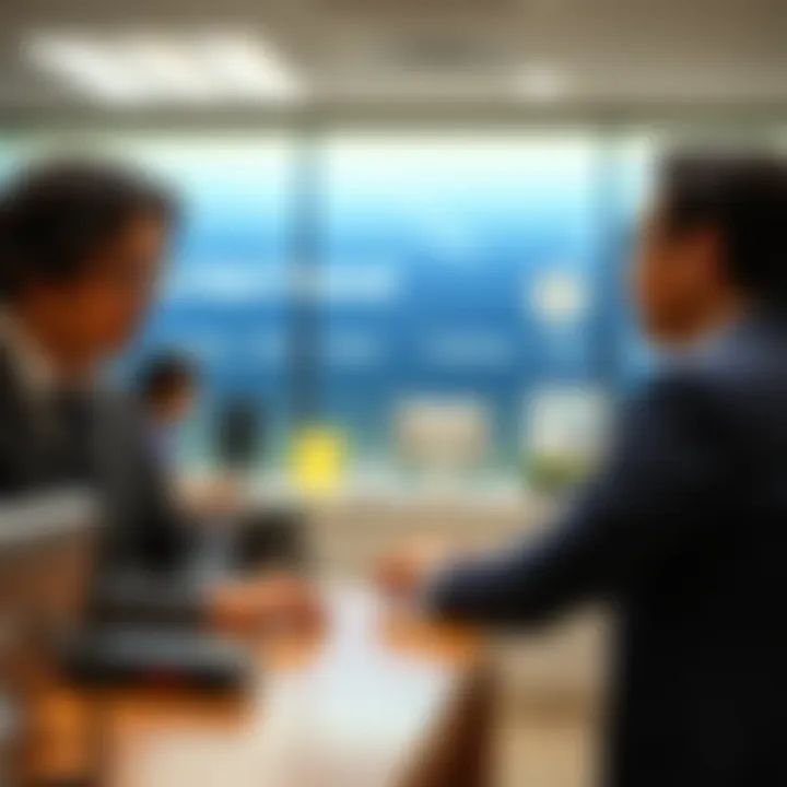 A customer consulting with a bank representative at a service desk.