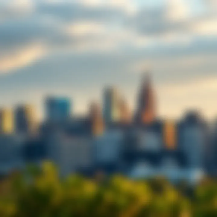 A panoramic view of Philadelphia's skyline with prominent bank buildings.