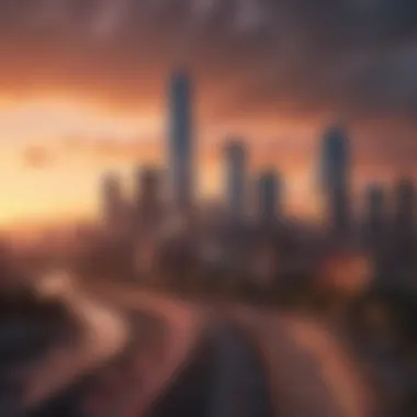 Affordable City Skyline A picturesque view of a cost-effective city skyline at sunset.