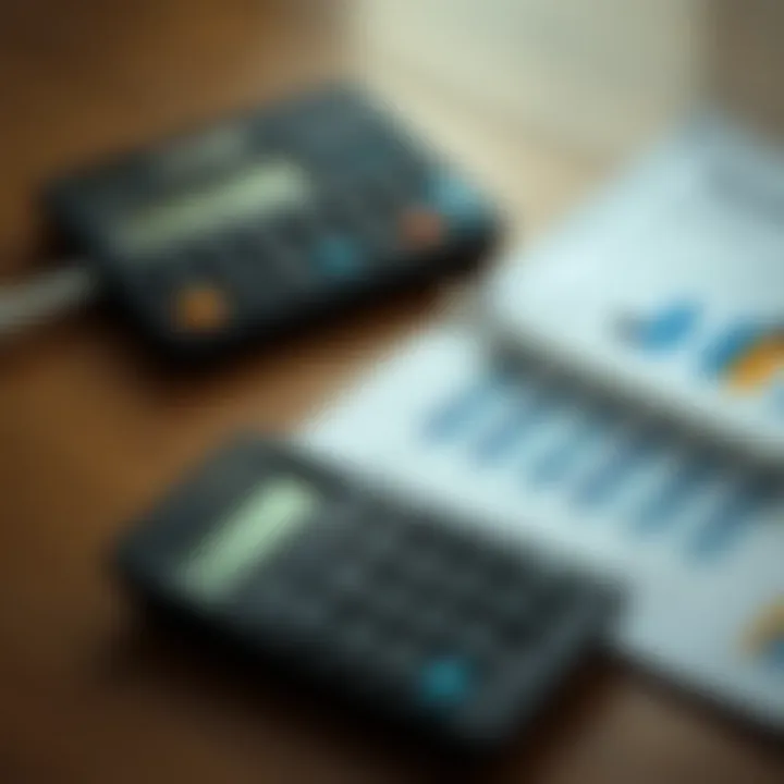 Calculating Financial Metrics for Home Buying A calculator and a notepad with financial charts and graphs.