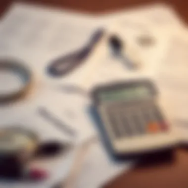 Calculator and documents representing salary assessment