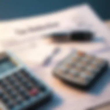 Calculator and tax forms with receipts