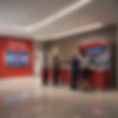 Interior view of a Bank of America branch with customers interacting with staff