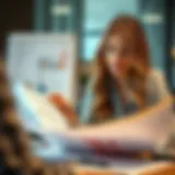 Understanding Financial Responsibilities A woman analyzing financial documents and tax forms