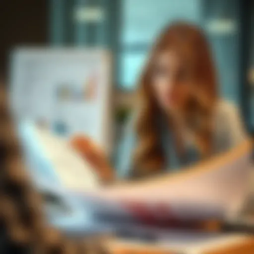 Understanding Financial Responsibilities A woman analyzing financial documents and tax forms