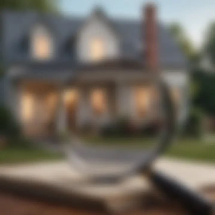 A magnifying glass over a house symbolizing due diligence