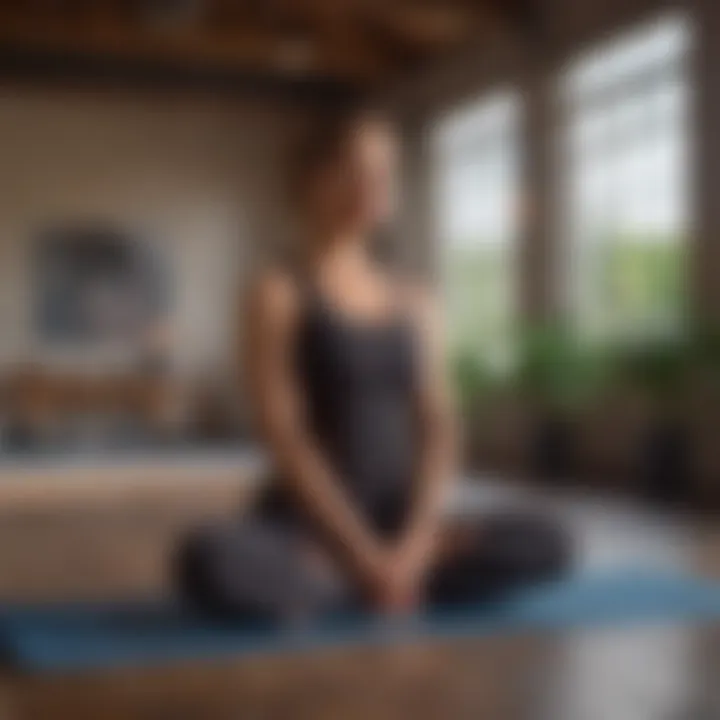 Woman doing yoga in serene gym environment