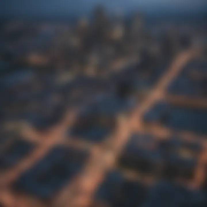 Aerial view of Pittsburgh skyline at dusk