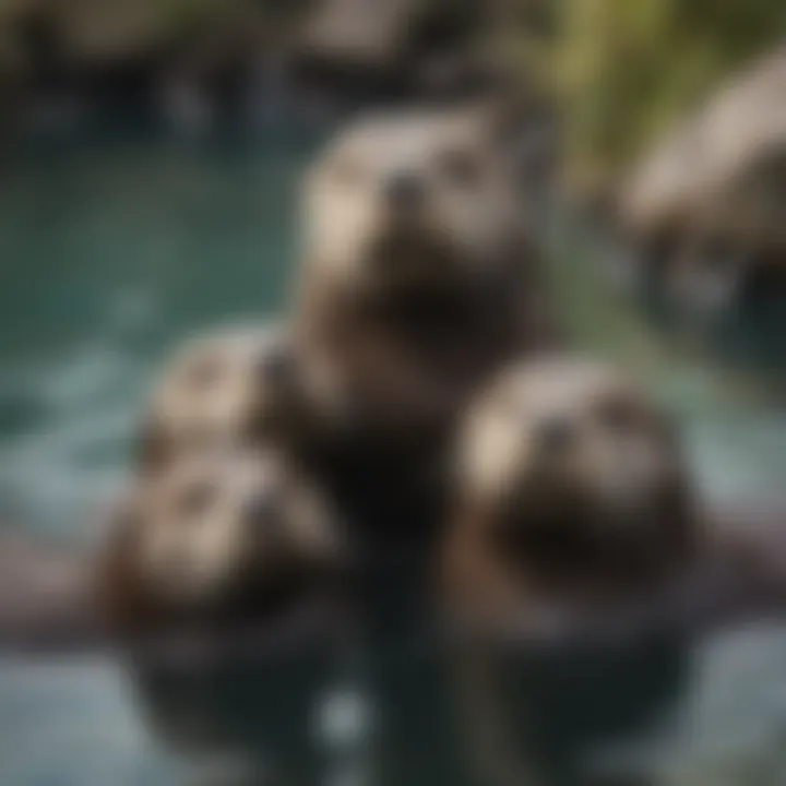 Playful sea otters frolicking in a zoo habitat