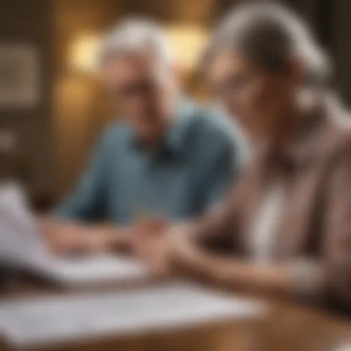 Elderly couple reviewing tax forms