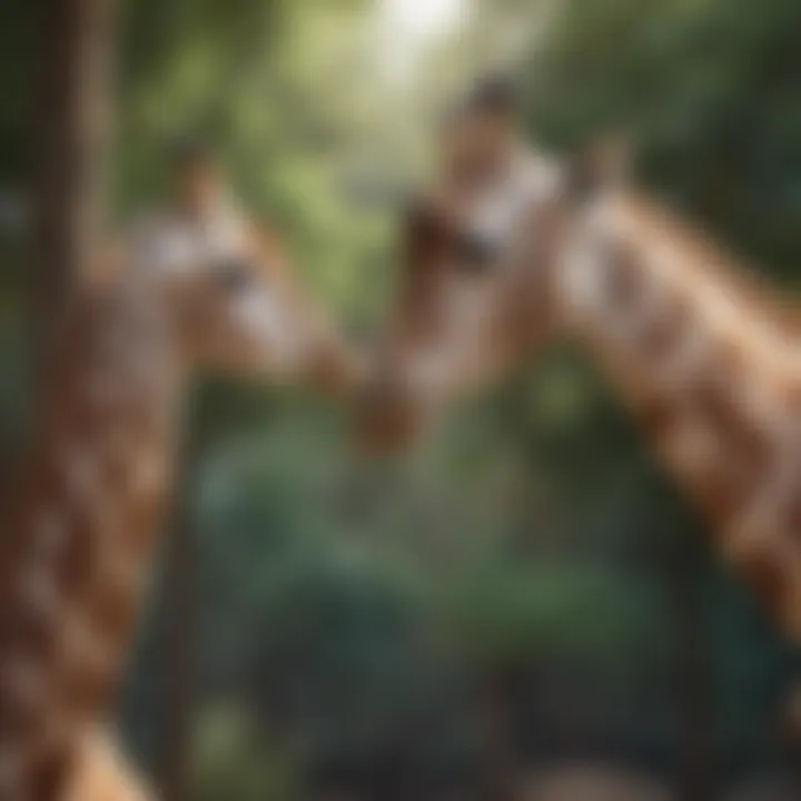 Giraffes roaming freely in a zoo enclosure