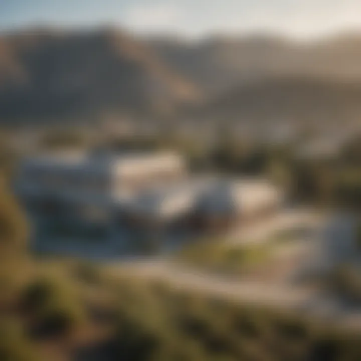 A serene California landscape with a school building in the foreground