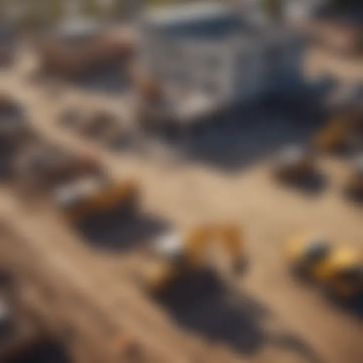 Construction site with machinery and building materials