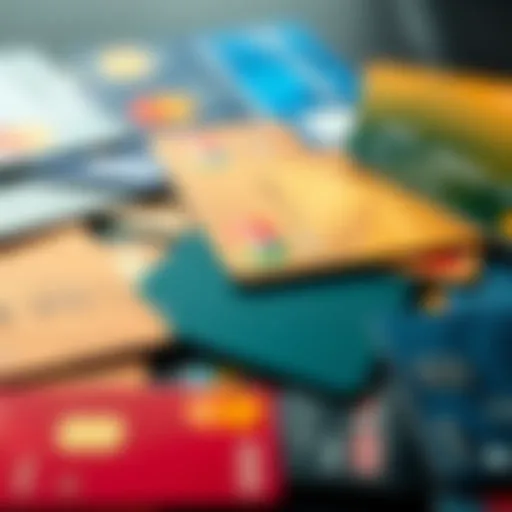 Close-up view of various credit cards on a surface