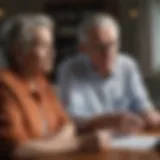 An elderly couple discussing financial matters at home